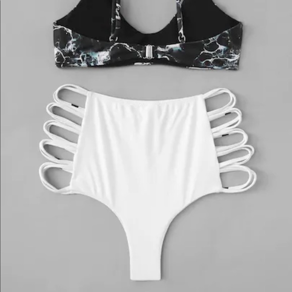 LAST ONE Marble Print High Waist Swim Suit Bikini - Picture 5 of 6